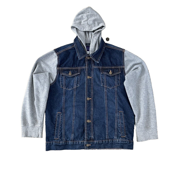 Big Boys Jean Jacket Jersey Sleeves Sz X Large Denim Trucker - Picture 6 of 6